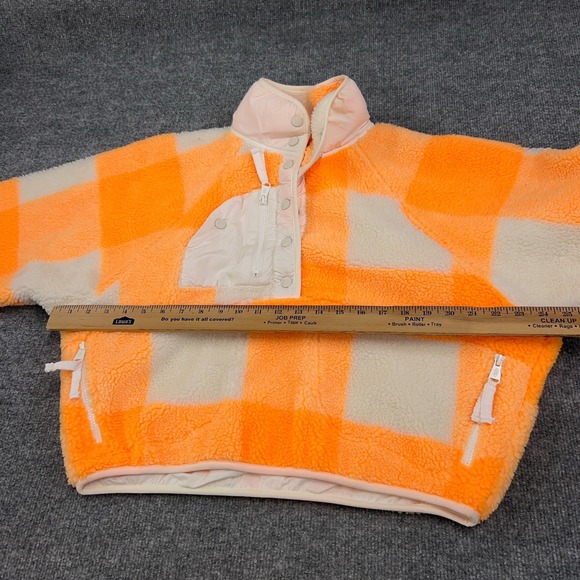 Free People FP Movement Jacket Women XS Electric Orange Hot Gingham Check Sherpa - Picture 3 of 8